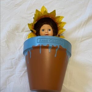 Anne Geddes Terra Cotta Pot with Blue Drip Rim